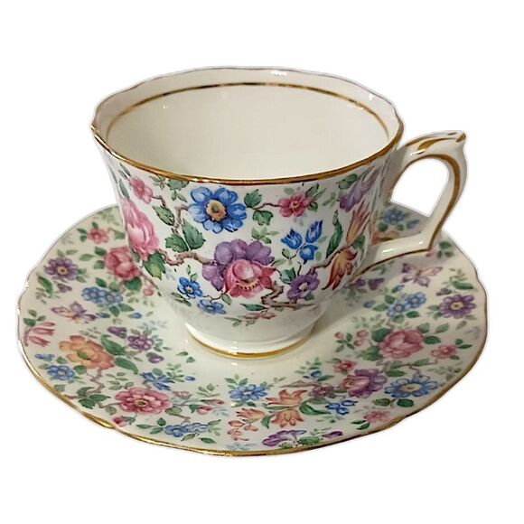 Crown Staffordshire Springtime Tea Cup Saucer Floral Fine Bone China England - Picture 13 of 16